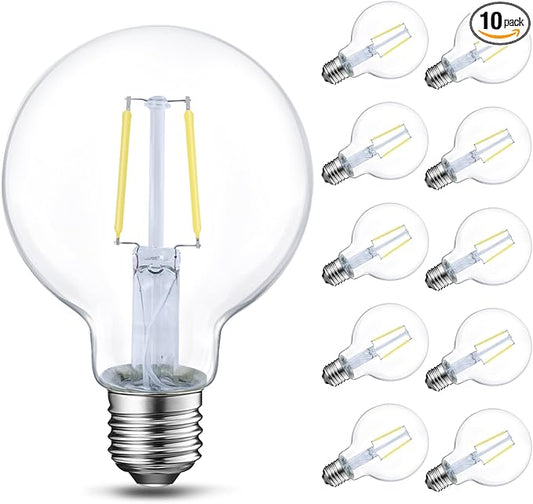 ENERGETIC SMARTER LIGHTING Dimmable LED Edison Light Bulb, G25 (G80) Globe Bulb, 60W Equivalent, 5000K Daylight, Christmas Light, E26 Standard Base, ETL Listed, 10-Pack