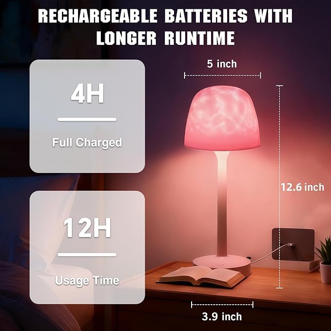 Cordless Waterproof Shower Lamp, Rechargeable Bathroom Lamp with Remote & Touch Control 16 Color Changeable Ocean Wave Projector Light, Spa-Like Mood Light for Bathtub/Shower (Beige)