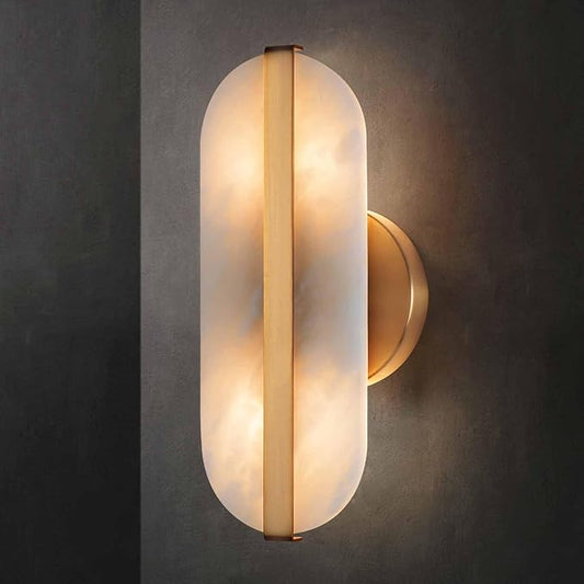 Natural Alabaster Wall Sconces Marble Wall Sconces Gold Bathroom Vanity Wall Light Fixture Stone Wall Lamp Modern Alabaster Sconces Wall Lighting for Bedroom Living Room Hallway Restaurant