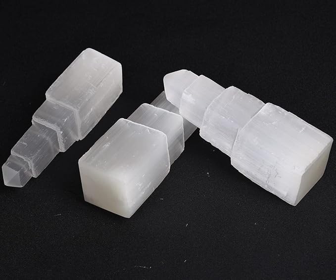 JIC Gem USB Selenite Tower Lamp Natural Selenite Skyscraper Healing Crystal Lamp 6 Inch with Wooden Light Stand Base