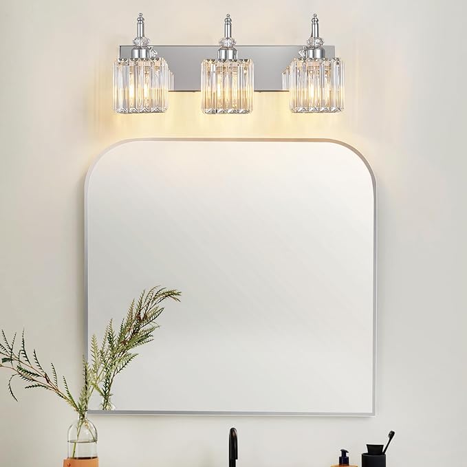 Crystal Vanity Lights Chrome 3 Light Modern Vanity Light for Bathroom