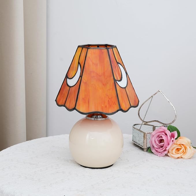 Mushroom Lamp Tiffany Lamp Stained Glass Table Lamp Moon Cute Small Bedside Lamps for Living Room Home Decor,Unique Aesthetic Home Living Room Decor Girls Women Birthday Day Gift,Orange