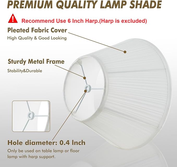 Lamp Shades For Table Lamps,Medium Lamp Shade 7" Top x 13" Bottom x 7.8" Slant Height,Barrel Replacement Lampshade(Spider Fitter), Modern Fabric Pleated Lampshades For Table Lamp,1 Pack(White)
