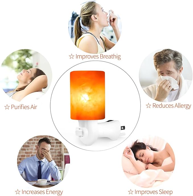 Betus Natural Crystal Himalayan Salt Wall Lamp - Air Purifying Night Light - 360° Rotatable Plug 7W Bulb - Cylindrical