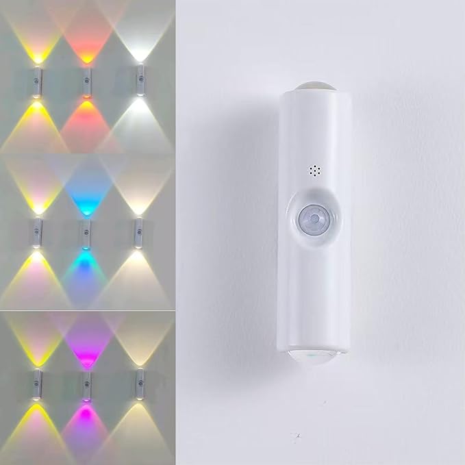 Motion Sensor Wall Lamp, Motion Sensor Light Indoor, Smart Night Light, Rechargeable Sensor Bathroom Light, Magnetic Mount lamp for Bedroom, Bathroom, Courtyard, Livingroom (White-7 Color)