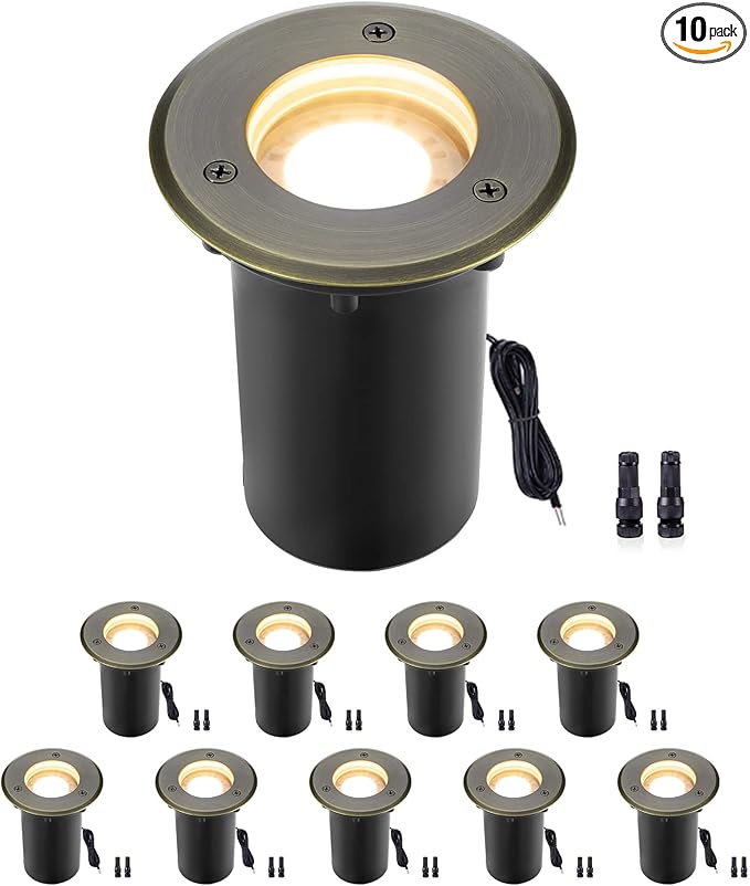 Gardenreet 12V Well Light - Brass Ip65 Waterproof Low Voltage Electric In-Ground LED Landscape Lighting, Fixture, Antique Bronze for Walkway Garden Patio Without MR16 Bulb