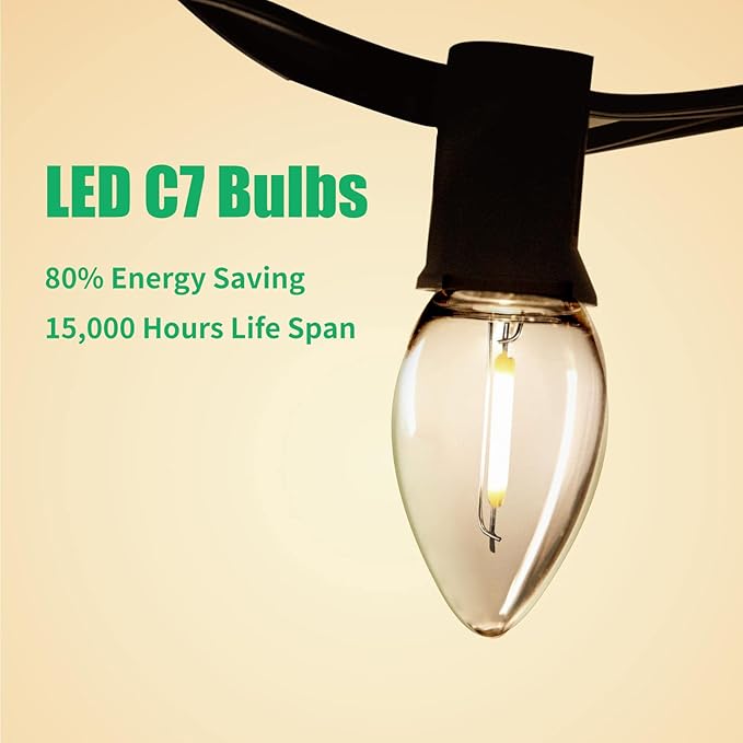 Meconard C7 LED Replacement Christmas Light Bulbs, C7 Shatterproof LED Bulbs for Christmas Indoor Outdoor String Lights, E12 Candelabra Base, Commercial Grade Holiday Bulbs, Warm White, 25 Pack