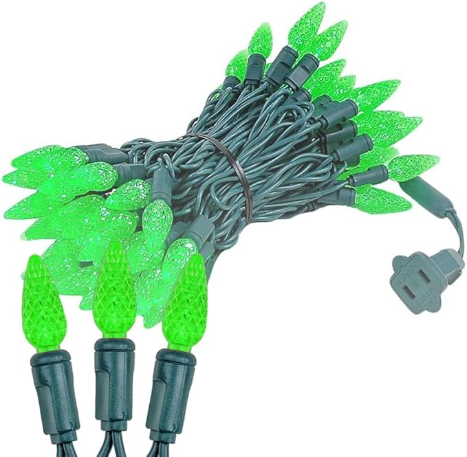 Novelty Lights 24FT 70 LED C6 Christmas String Lights, Outdoor Commercial Grade Tree Decorations, Permanent LED Lights (Green)
