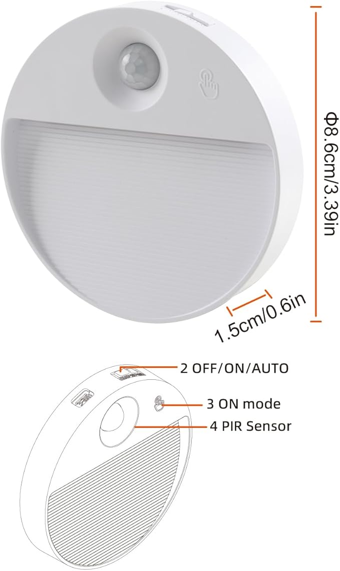 DAMI Rechargeable Motion Sensor Night Light Indoor, 2 Pack - Dimmable LED Closet Lights with 3 Color Temperatures, Magnetic Stick-On Wireless Under Cabinet Lighting for Hallway, Stairs, Kitchen