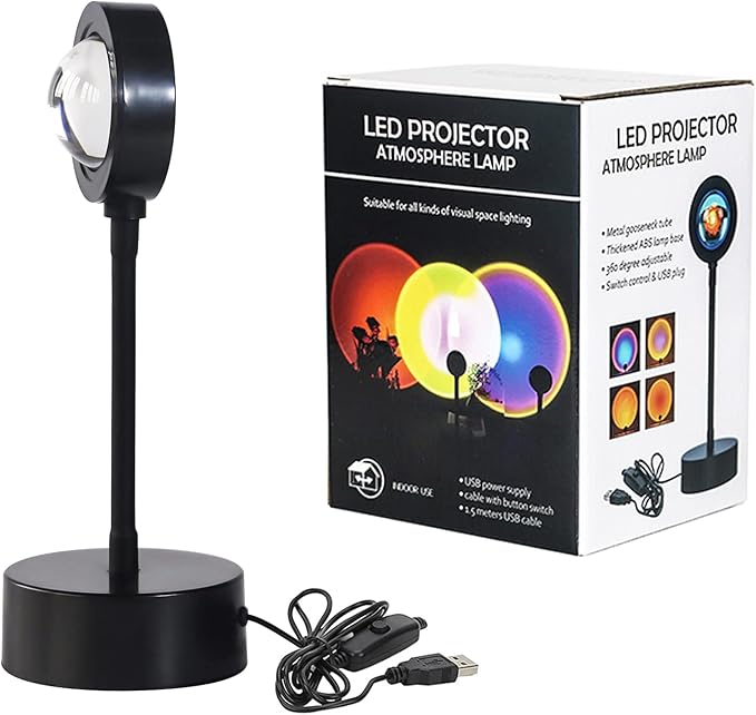 Sunset Lamp Projection, Sunset Night Light Rainbow Projector 180° 16 Color Changing 4 Modes, Vlog, Photography, Decorative, Party Decor, Gift for Women(16 Color) (Rainbow Colors)