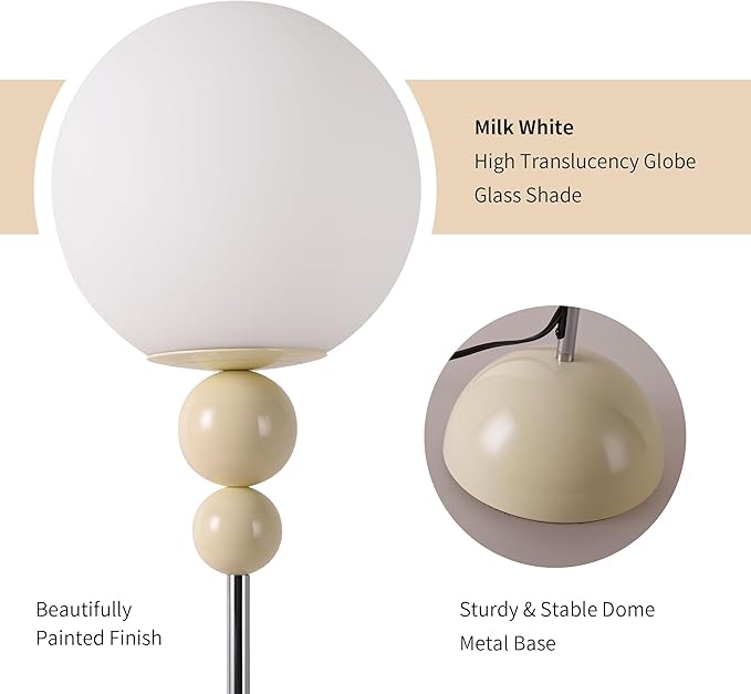 Modern Floor Lamps for Living Room, Globe Glass Shade Floor lamp for Bedroom, Standing lamp for Office, Corner(White)