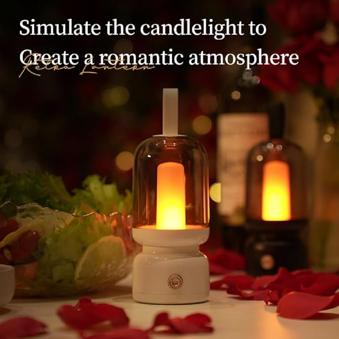 Portable Retro Table Lamp for Outdoor Indoor,LED Sleep Lamp Cute Room Decor Night Light ,Cordless USB Rechargeable Desk Lamp-Small Lantern Lamp for Restaurant/Bedroom/Bar/Coffee Shop/Camping (White)