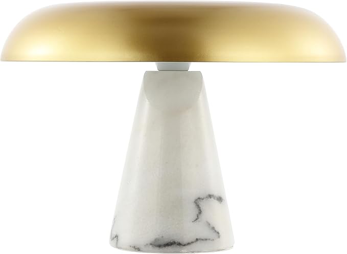 SAFAVIEH Lighting Collection Vaughan Brass Gold/White Modern Dome Mushroom 10-inch Table Lamp for Bedroom, Living Room, Home Office, Desk, Nightstand (LED Bulb Included)