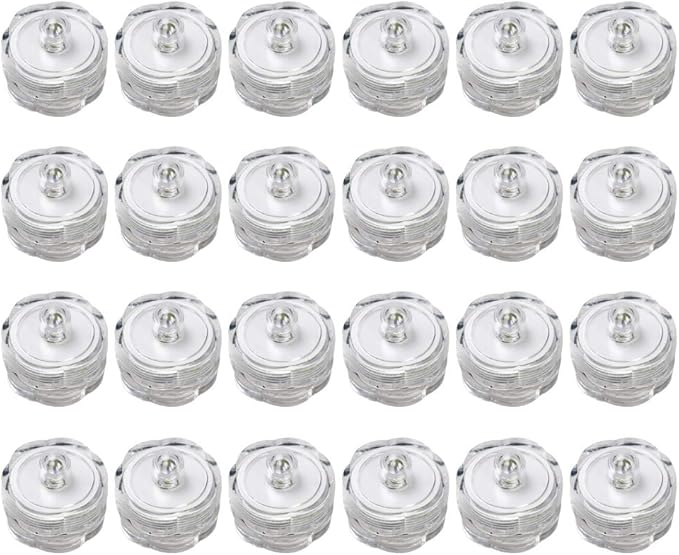 Submersible Waterproof Wedding Underwater Tea Light Sub LED Light for Decoration Wedding Party Bar etc.White (Pack of 24)