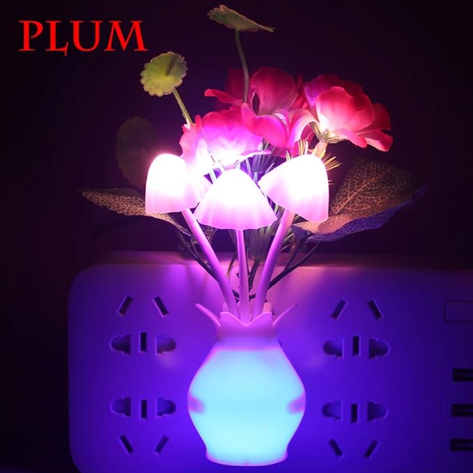 4 Pack Mushroom Night Light, Tulip Clove Plum Flowers Plants Plug-in Mushrooms Colors Changing Nightlight Colorful LED Wall Lamp Little Night Lights for Bathroom Bedroom Corridor Nursery