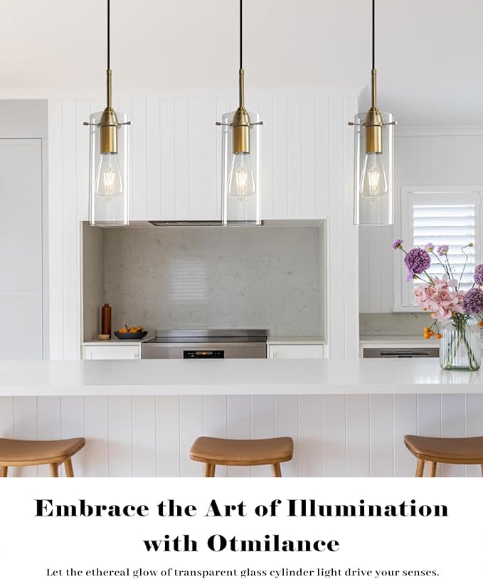 Gold Glass Pendant Lights, Island Pendant Lights for Kitchen, Blown Glass Pendant Light 2 Packs, Modern Kitchen Pendant Light, Hanging Pendant Lights for Kitchen Island, Dining Living Room
