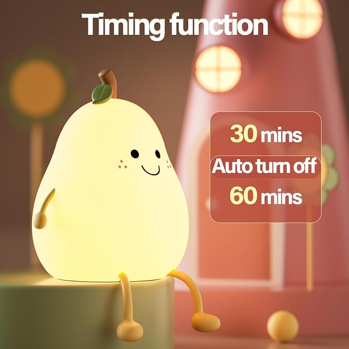 Led Cute Pear Night Light, Dimmable Nursery Lamps, Super Squishy Silicone USB Rechargeable Touch Control 7 Colors Night Lamp for Kids Adults, Used for Camping Party Room Decor(Pear)