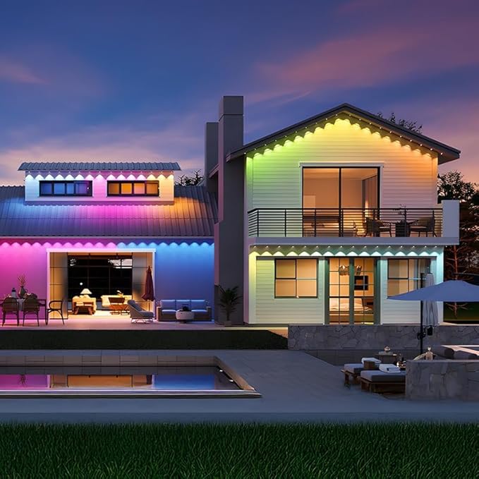 Permanent Outdoor Lights, 100FT RGB LED Smart Eaves Lights with 60 LEDs, IP67 Waterproof, Remote/APP Control, DIY Scene Modes, Music Sync Lighting for Party, House, All Holiday Decorations