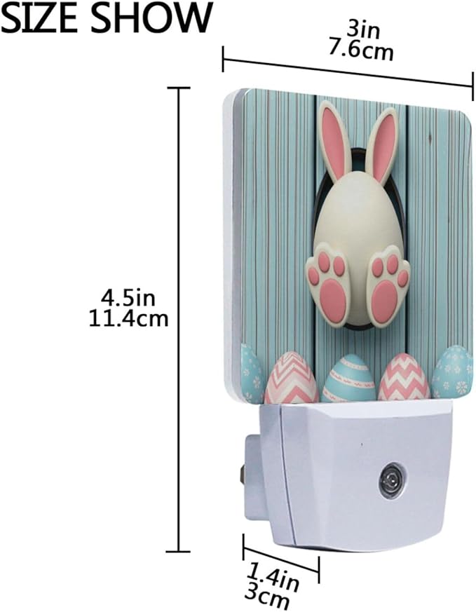 Vdsrup Funny Easter Rabbit Night Light Set of 2 Cute Eggs Bunny Plug-in LED Nightlights Auto Dusk-to-Dawn Sensor Lamp for Bedroom Bathroom Kitchen Hallway Stairs