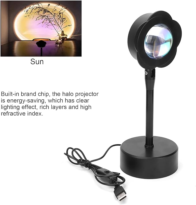 Sunset Projection Lamp, LED Atmosphere Light with 180 Degree Rotation, High Saturation Soft Beam Rainbow Halo Projector for Room Decor Photography Studio (Sun)