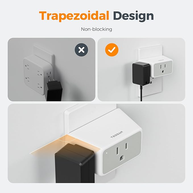 TESSAN Multi Plug Wall Outlet 2 Packs, 2 Prong to 3 Prong Foldable Adapter, 3 AC Plug Extension Outlet Extender, 1875W Max for Cruise Ship, Home, Office, Dorm, Travel Essential