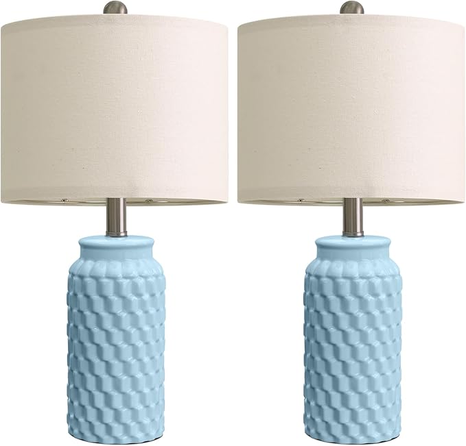 20.5" Light Blue Modern Ceramic Bedside Lamp Set of 2 for Bedroom Decor Farmhouse Table Lamp for Living Room Office Dorm