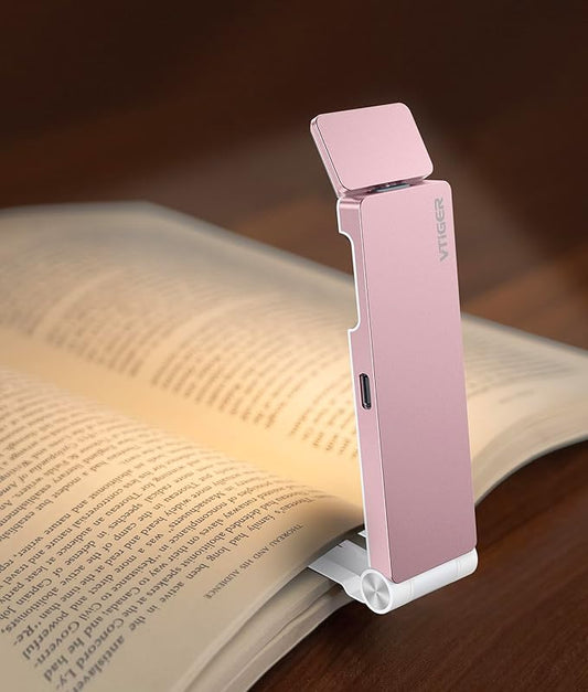 VTIGER Reading Light, USB Rechargeable Book Light for Reading in Bed,Foldable Clip-on LED Booklight, 3 Amber Colors & 4 Brightness Dimmable,Long Lasting Portable Bookmark Lamp for Book Lovers, Kids