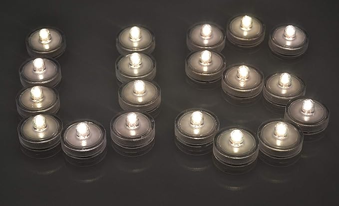 SAMYO Set of 12 Waterproof Wedding Submersible Battery LED Tea Lights Underwater Sub Lights- Wedding Centerpieces Party Decorate (Warm White)