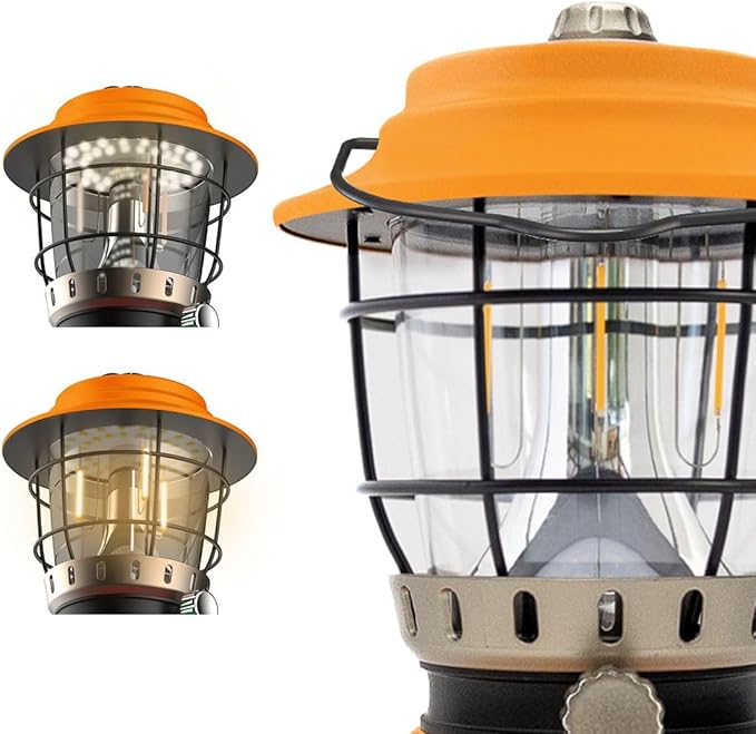 Rechargeable Retro LED Lantern, 800LM, Stepless Dimming, Omni-Directional Light Distribution, 4400mAh Power Bank, 2 Color Temperatures, IPX5 Water Resistant, Power Outages, Emergencies, USB Cable
