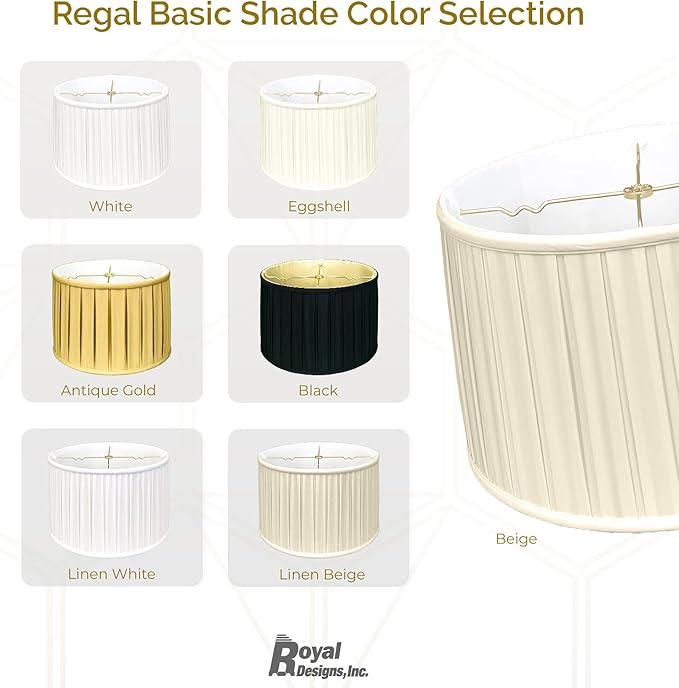 Royal Designs, Inc. Shallow Drum English Box Pleat Basic Lamp Shade, Beige, 15 x 16 x 10 (Spider), Set of 2