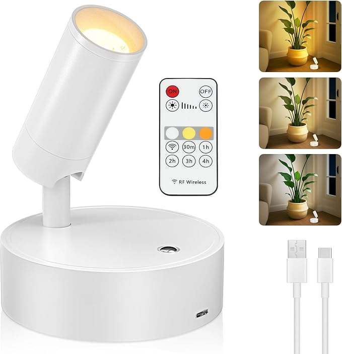 Kimjo Spot Lights Indoor, Rechargeable Plant Spotlight Indoor, Wireless LED Up Lights Accent Lighting with Timer and Dimmable, Battery Powered Picture Light