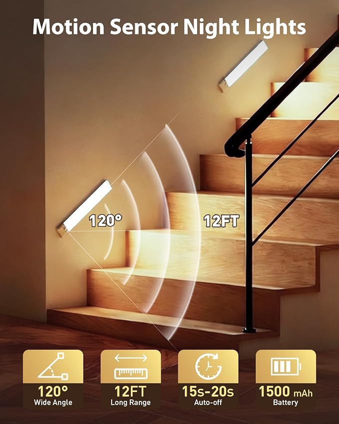 SZOKLED Motion Sensor Light Indoor, Rechargeable Closet Lights Battery Operated, Dimmable Under Cabinet Lighting for Kitchen, Stair, Wardrobe, Pantry, 4Pack (9.84inch)