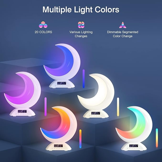 Moon Table Lamp with Time Alarm Clock, RGB Adjustable Light with Bluetooth, with Scene Mode and Music Mode, Warm White LED Moon Light, Suitable for Home Decoration, Bedroom Living Room Desk.