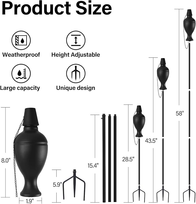 6 Pack Metal Torches for Outside, Upgraded Metal Torches with 3-Prong Grounded Stake, Extra-Large 58-Inch Citronella Torches for Party Patio Pathway (More Stable)