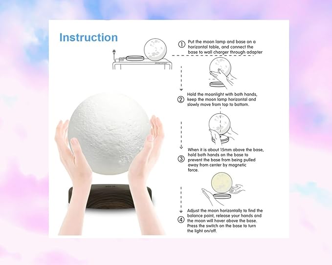 PeacePlanet Levitating Moon Lamp, Gift, LED Table Lamp, Levitate & Rotate in Air, Night Light, Touch Control, Adjustable Brightness, Gift for Girlfriend, Mom, Birthday, Anniversary.