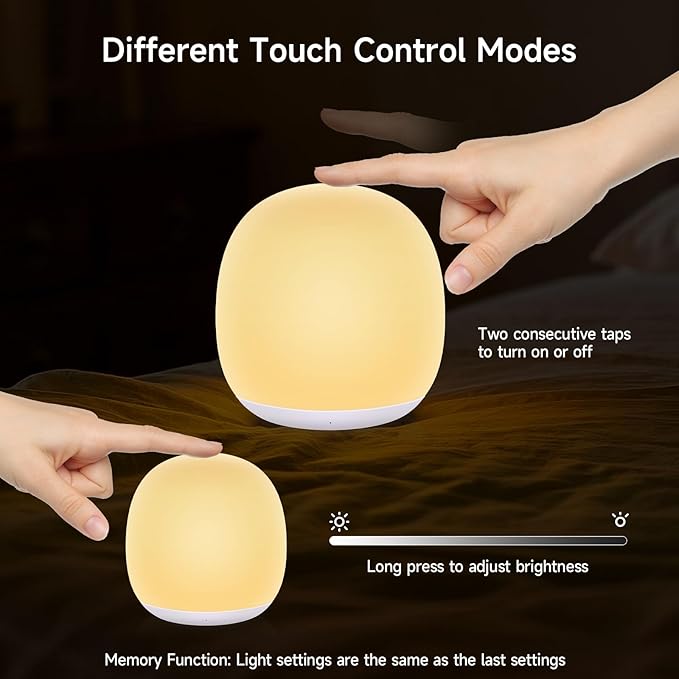 Baby Night Light, Nursery Night Lamp with 8 RGB Colors Changing, Soft BPA Free Silicone Touch Night Light for Kids Room Breastfeeding, 1h Timer, Rechargeable & Stepless Dimming