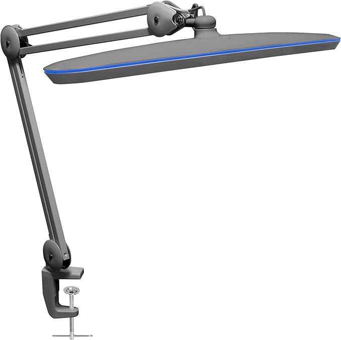 Neatfi XL 2,200 Lumens LED Task Lamp, 20W, 182 SMD LEDs, 23-Inch Ultra-Wide, 4 Brightness Levels, 3 Light Modes, Dimmable, Eye-Caring, Glare-Free (CCT with Clamp, Silver)