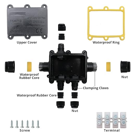 MAKERELE Outdoor Underground Electrical Junction Box Bury Waterproof 5 Way Open Splice Junction Box Electrical Cable Connector Wire Range 5 to 15mm with Screw Terminal Block Waterproof Junction Box
