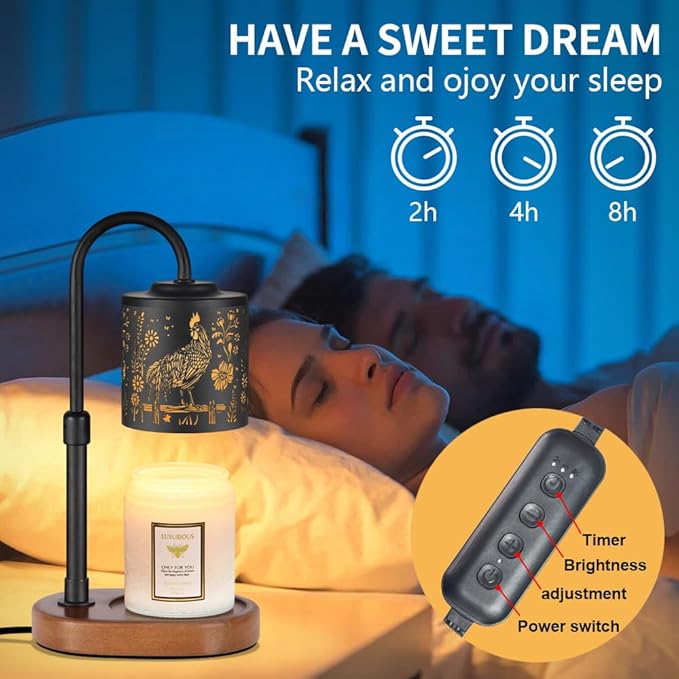 Dimmable Candle Warmer Lamp with Timer Adjustable Height for Scented Jar Candles Electric Candle Wax Melt Warmer for Home Decor Christmas Birthday Gifts for Women Mom(Rooster)