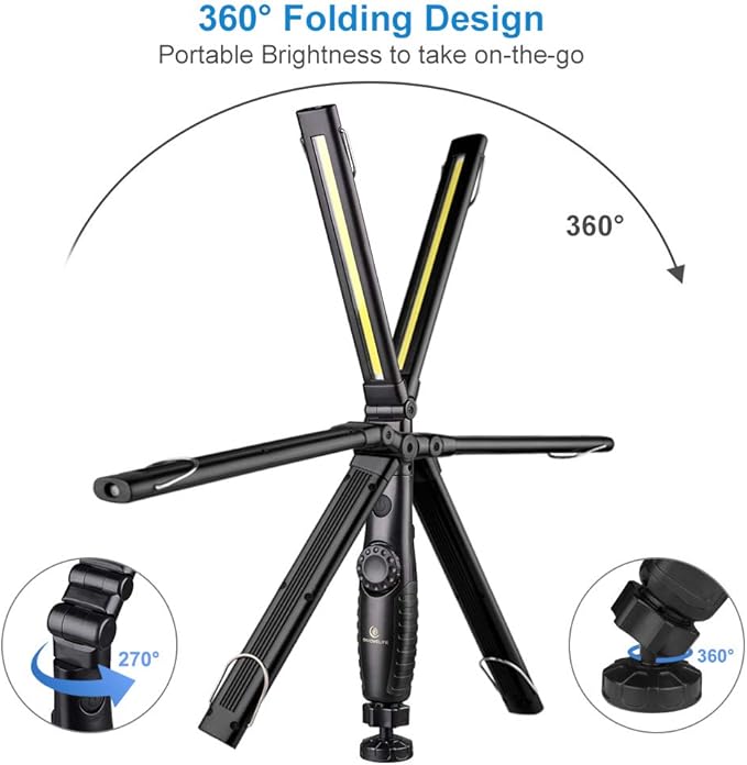 ORHOMELIFE Rechargeable LED Work Light - 750 Lumens Foldable LED Flashlight Handheld Cordless Work Light with Magnetic Base, 360°Rotate, Power Indicator for Car Repair, Garage, Household, Outdoor