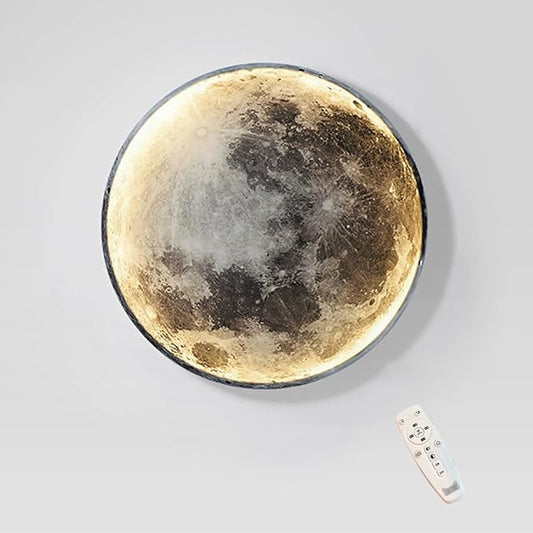 Modern Moon Wall Sconce Lighting, Dimmable Nightlight with Remote Control, Plug in Wall Lamp, Decorative Moon Light for Nursery Bedroom Living Room (11.8 inch)