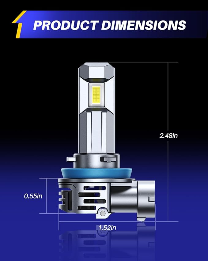 AUTOONE H11 9005 LED Bulb Direct Fit 1:1 Mini Size, 70000LM H8/H9 HB3 Combo Fog Lights with Cooling Fan, IP68, Pack of 4