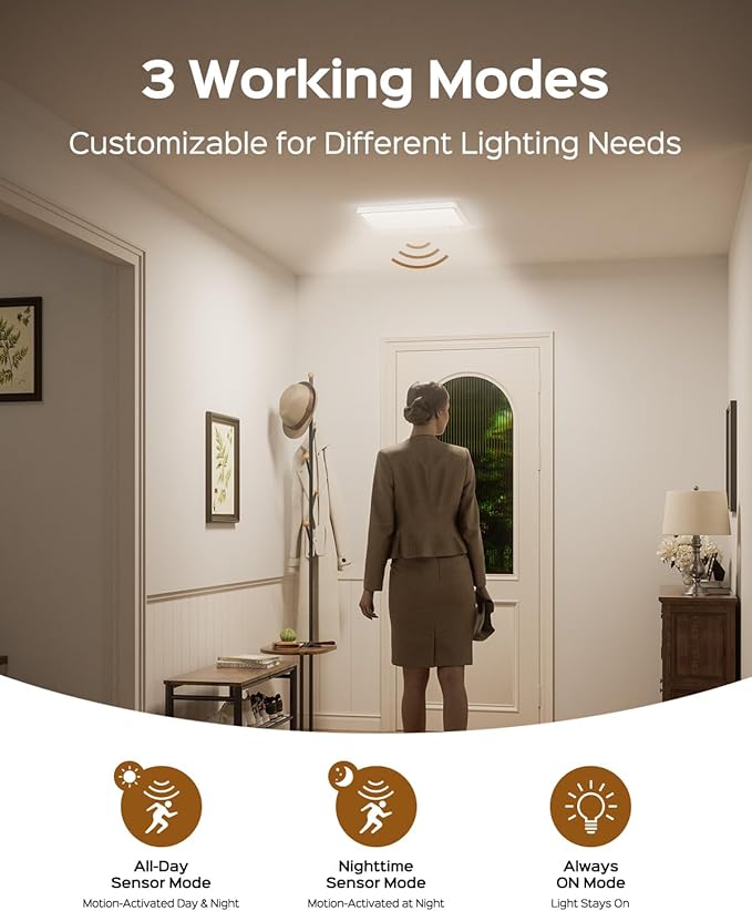 JACKYLED New Upgraded Rechargeable Motion Sensor Ceiling Light with Remote,8000mAh Magnetic Wireless Ceiling Lights Battery Operated,Closet Light,LED Shower Lights for Stairs Pantry Hallway Porch