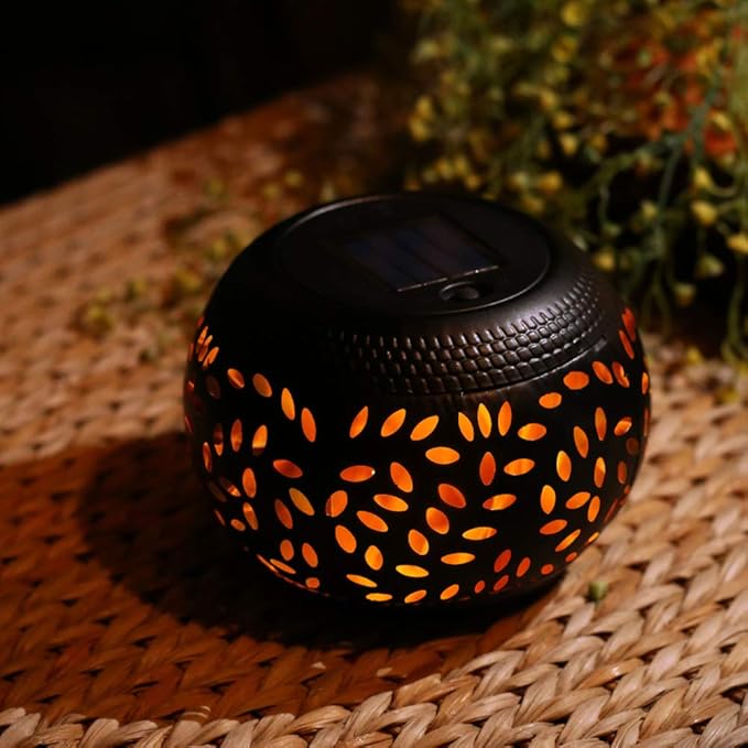 Solar Table Lantern Outdoor Waterproof-Dancing Flickering Flame Solar Powered LED Light,Black Metal Desktop Decorative Lamp for Gifts for Women Mom Desk Patio Garden Yard Decor