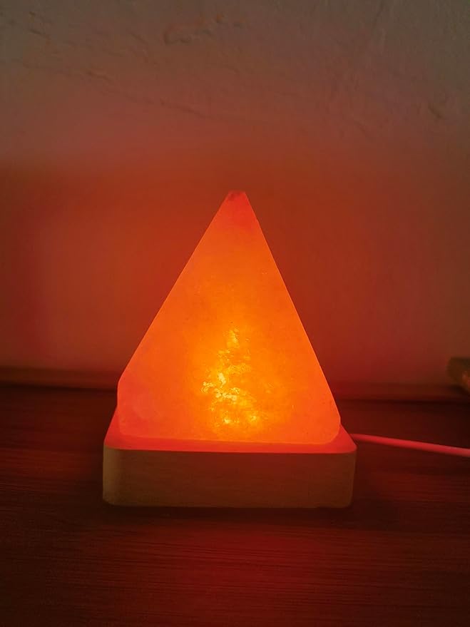 USB Rainbow Gradient Himalayan Salt lamp, Solid Wood Base Atmosphere Decoration Pyramids Salt Light with Remote Control, Natural Crystal Stone Bedside Night lamp, Handmade Crafts.