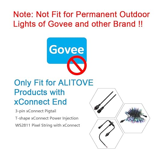 ALITOVE 16.4ft 3 Pin xConnect Extension Cable with 17mm Male & 12mm*23mm Female X-Connector 18AWG Power Cord IP68 for B0923SDR5T B0CM95W84B B0CW9NQ12K WS2811 Halloween Christmas Pixel Lights(2 Pack)