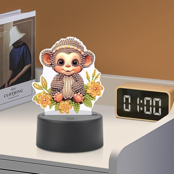 Monkey Diamond Art Painting Night Light,Diamond Art Painting Kits Desktop Touch Lamp Ornaments for Tabletop Decor Diamond Art Accessories for Adult Beginner Bedrooms Living Room
