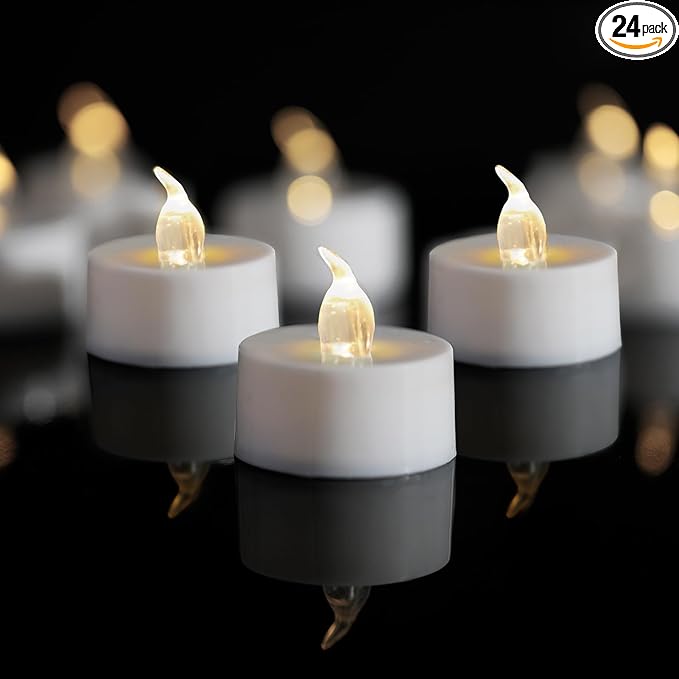 LANKER 24 Pack LED Tea Lights Candles, Warm White Flickering Flameless Tealights, Long Lasting Battery Operated Fake Candles, Decoration for Halloween (Warm White - 24pcs)