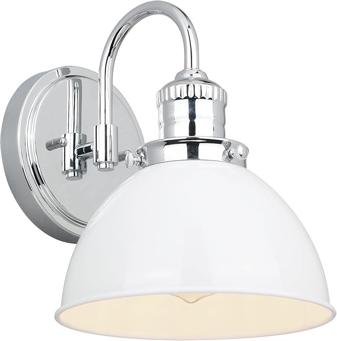 Design House Savannah Rustic Farmhouse Wall Light, Dimmable, Polished Chrome, White Metal Shade, 8 in x 9.5 in x 10.13 in, 588293-PC
