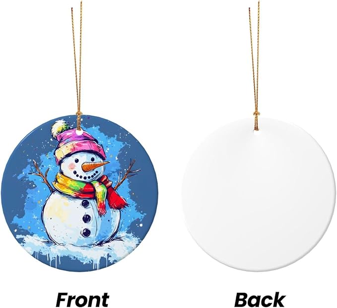 Christmas Cartoon Colorful Snowman Christmas Ornaments, Christmas Decorations Xmas Tree Hanging Ornaments, Round Ceramic Festive Keepsake Gift for Xmas Decorations Holiday Home Decor